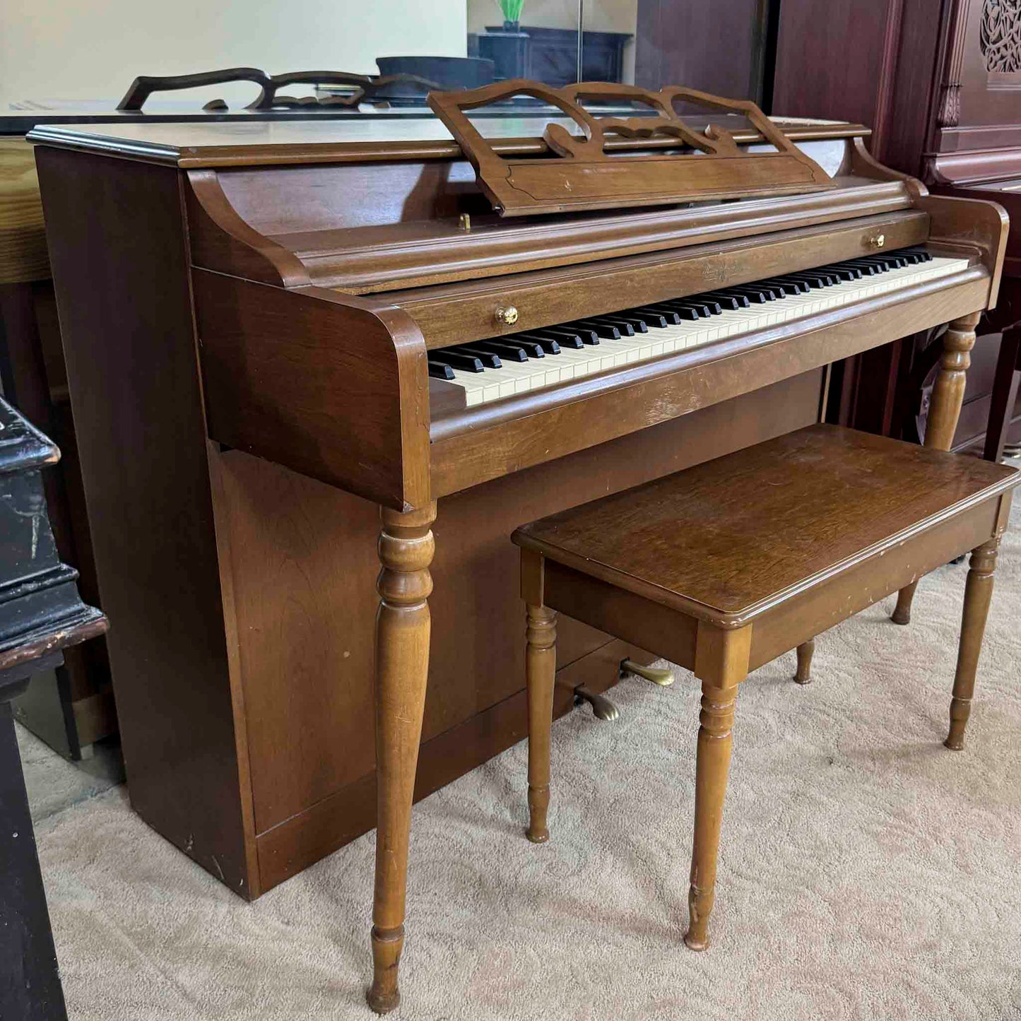 AVAILABLE TO RESTORE: CALL FOR CUSTOM PRICING - 1982 Wurlitzer P-137 37" Walnut Wood Finish Spinet Piano