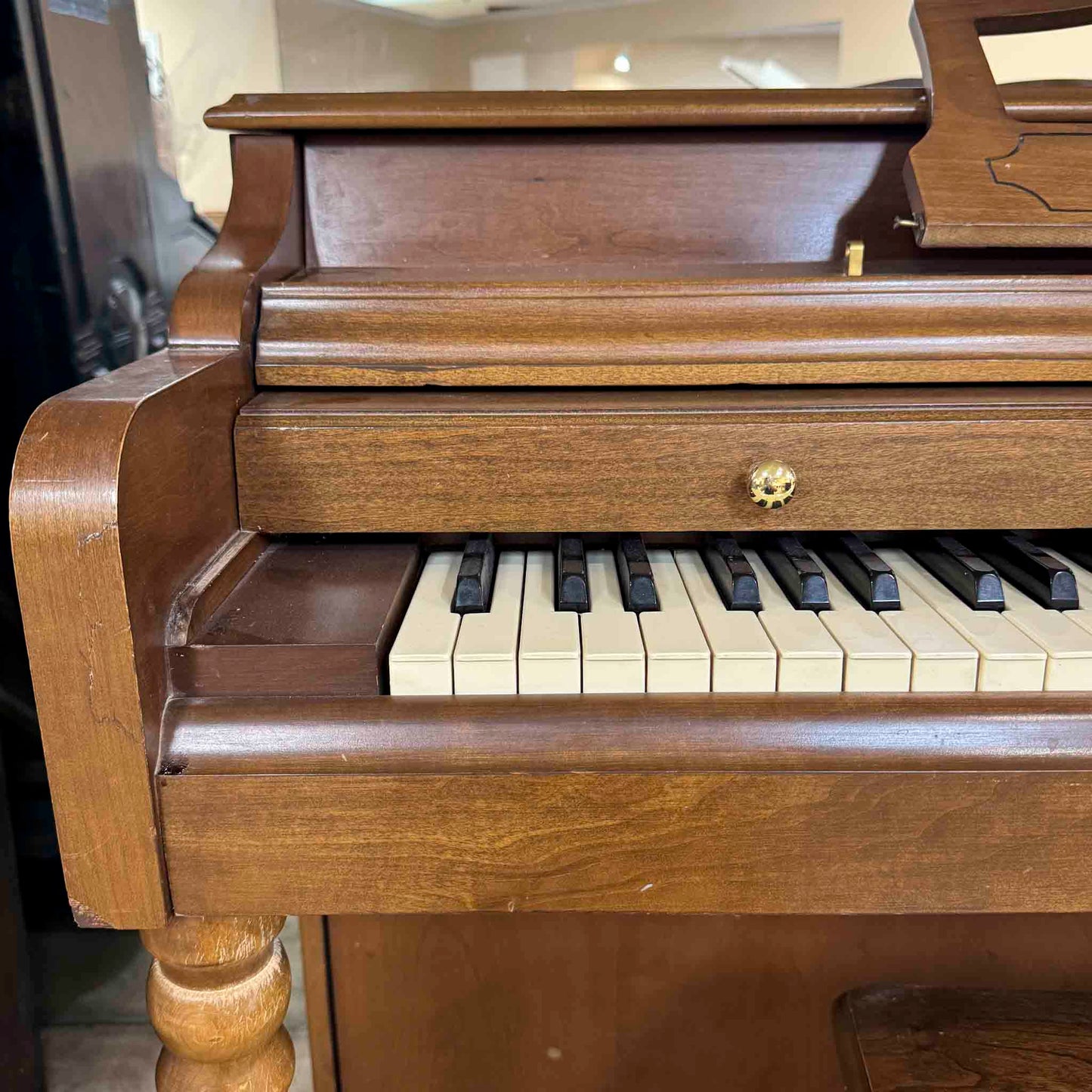 AVAILABLE TO RESTORE: CALL FOR CUSTOM PRICING - 1982 Wurlitzer P-137 37" Walnut Wood Finish Spinet Piano