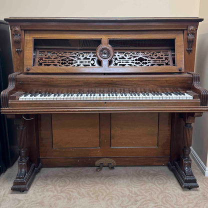 AVAILABLE TO RESTORE: CALL FOR CUSTOM PRICING - Tall Wood Finish Art Case Upright Piano