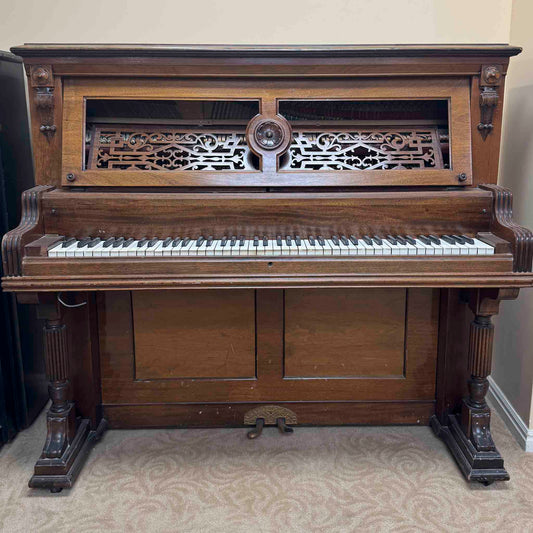 AVAILABLE TO RESTORE: CALL FOR CUSTOM PRICING - Tall Wood Finish Art Case Upright Piano