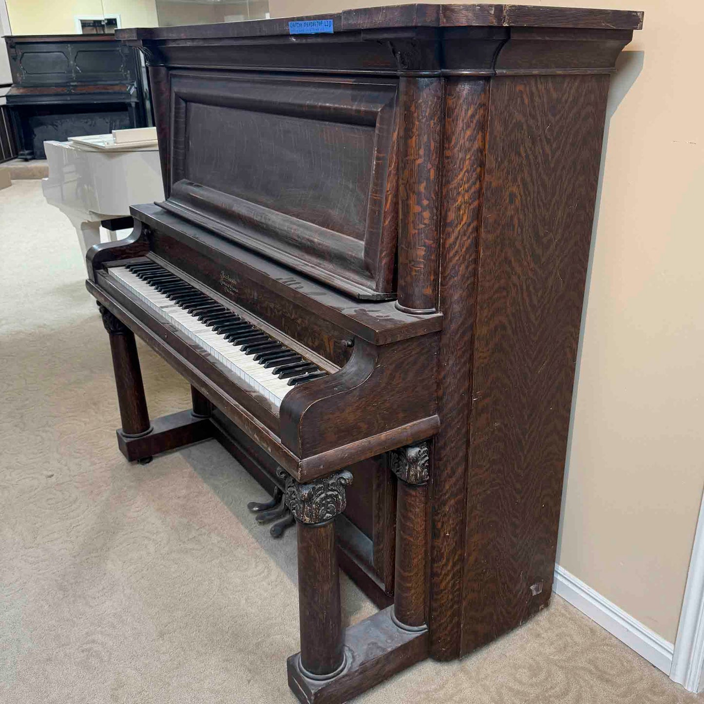 CURRENT SHOP WORK - 1909 Beckwith 58" Wood Finish Commissioned Upright Piano
