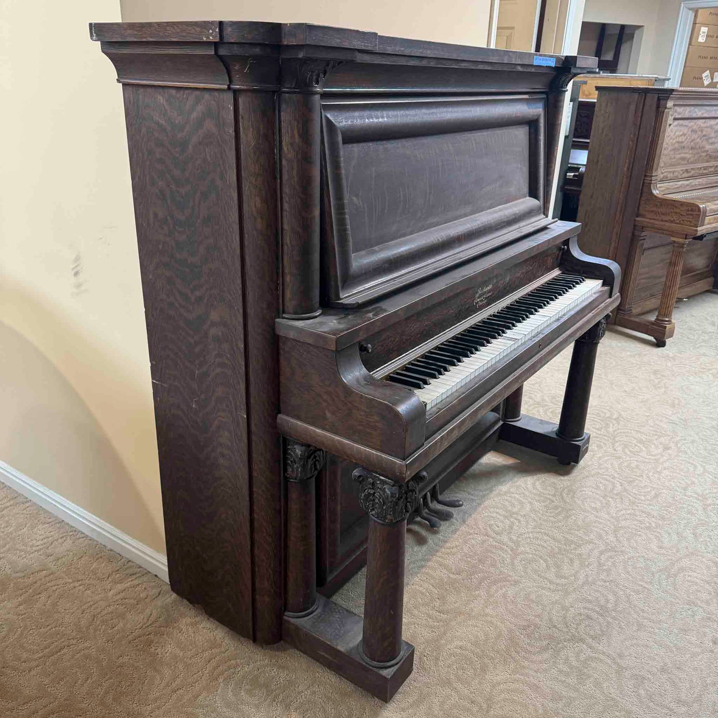 CURRENT SHOP WORK - 1909 Beckwith 58" Wood Finish Commissioned Upright Piano