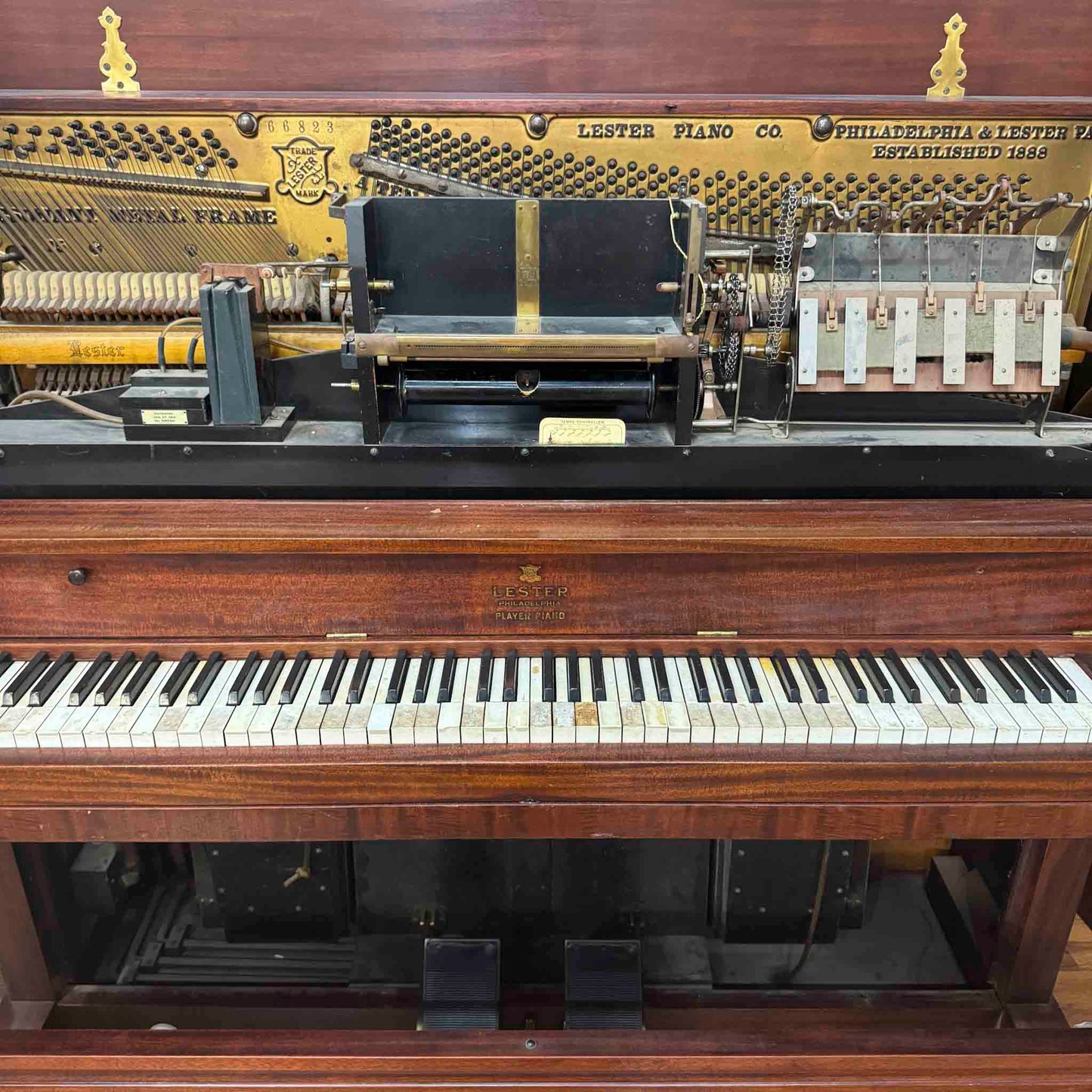 CURRENT SHOP WORK - 1916 Lester 53" Wood Finish Commissioned Upright Piano