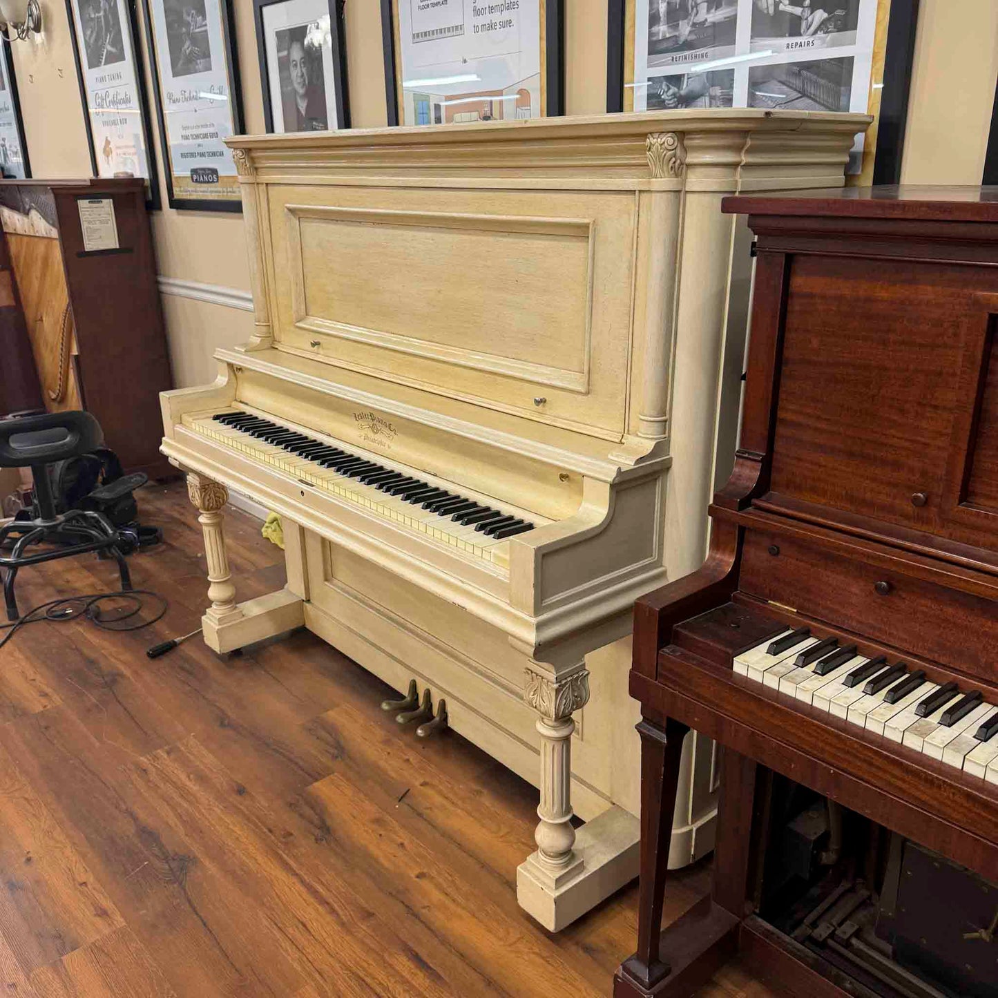 CURRENT SHOP WORK - 1907 Lester 58" Wood Finish Commissioned Upright Piano