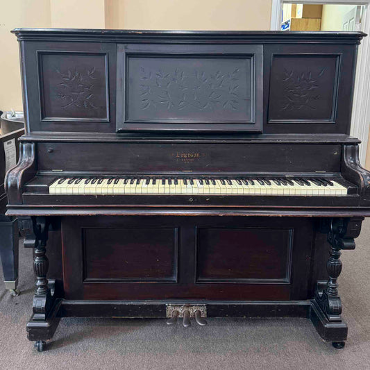 CURRENT SHOP WORK - 1890 Emerson 58" Wood Finish Commissioned Upright Piano