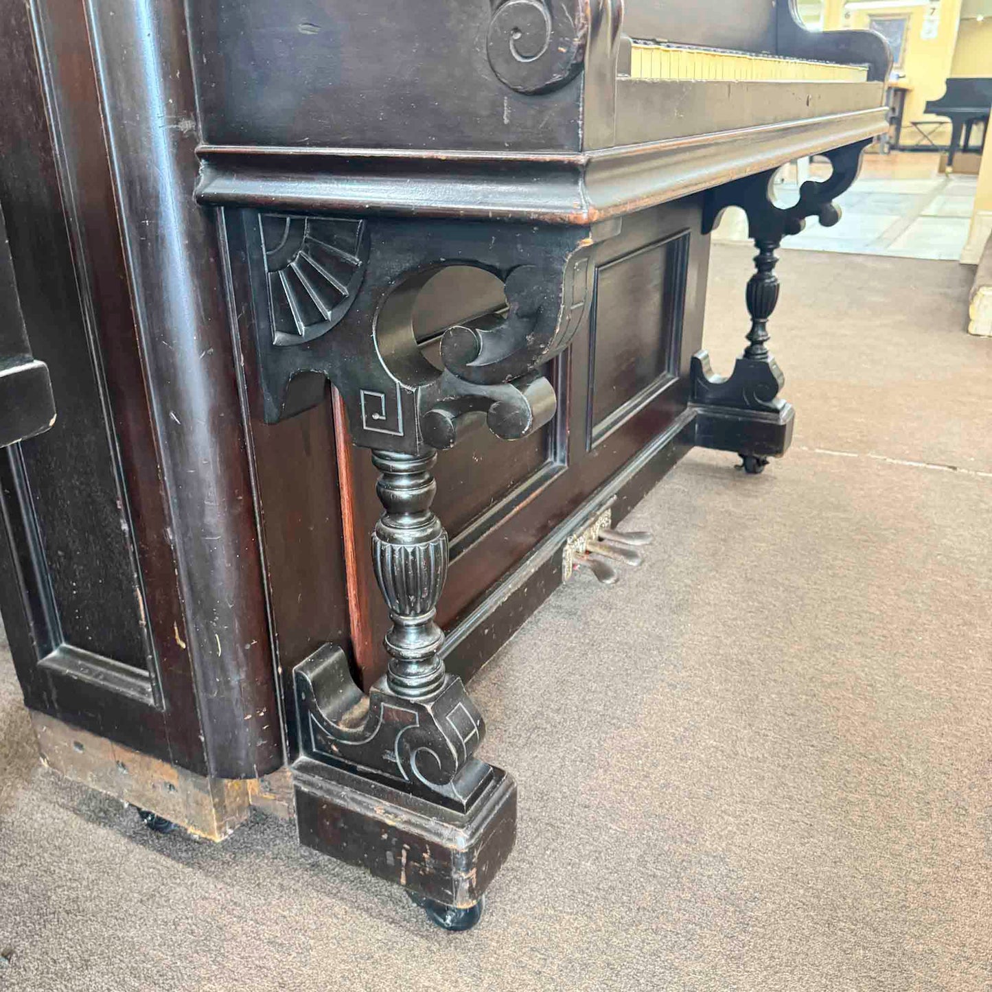 CURRENT SHOP WORK - 1890 Emerson 58" Wood Finish Commissioned Upright Piano