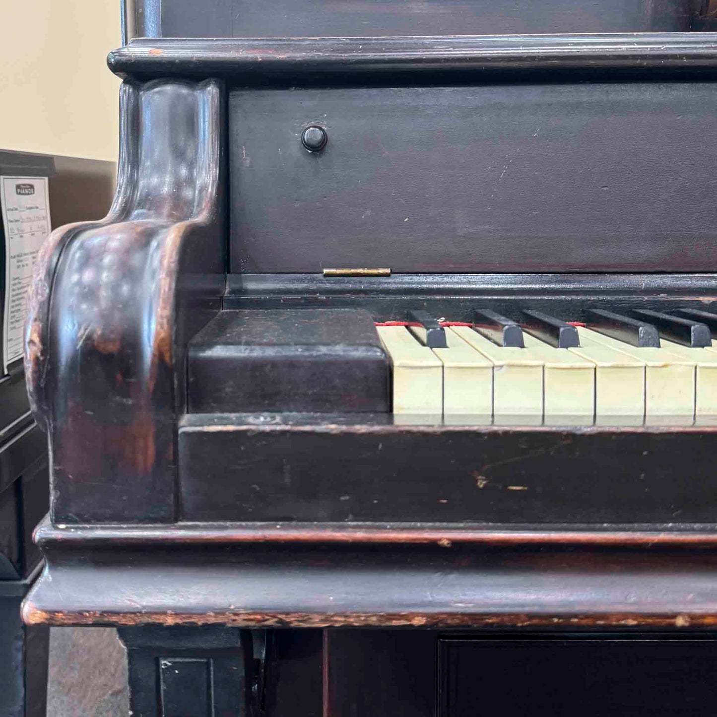 CURRENT SHOP WORK - 1890 Emerson 58" Wood Finish Commissioned Upright Piano