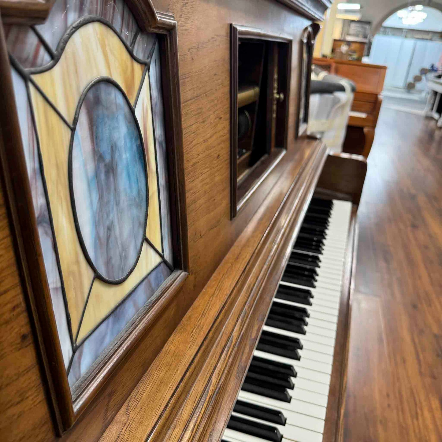 CURRENT SHOP WORK - 1980 Universal 52" Wood Finish Commissioned Vintage Player Upright Piano
