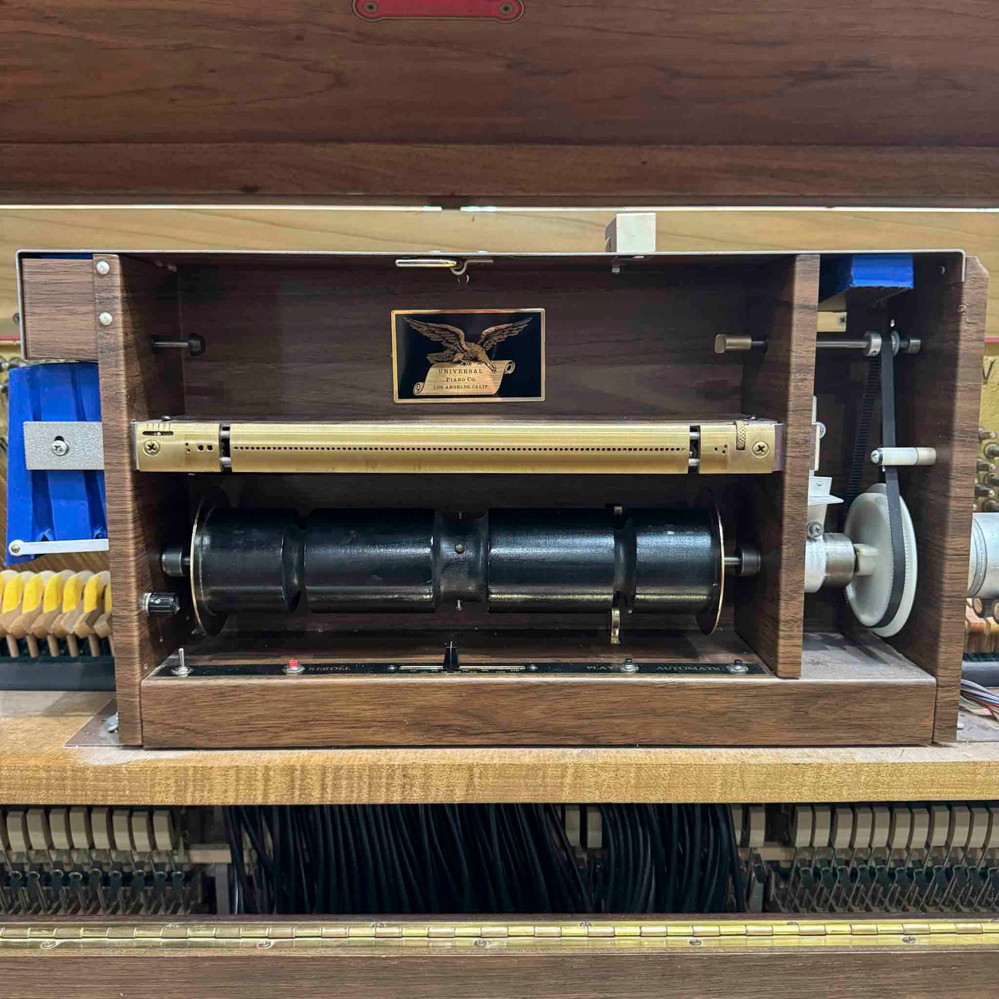 CURRENT SHOP WORK - 1980 Universal 52" Wood Finish Commissioned Vintage Player Upright Piano