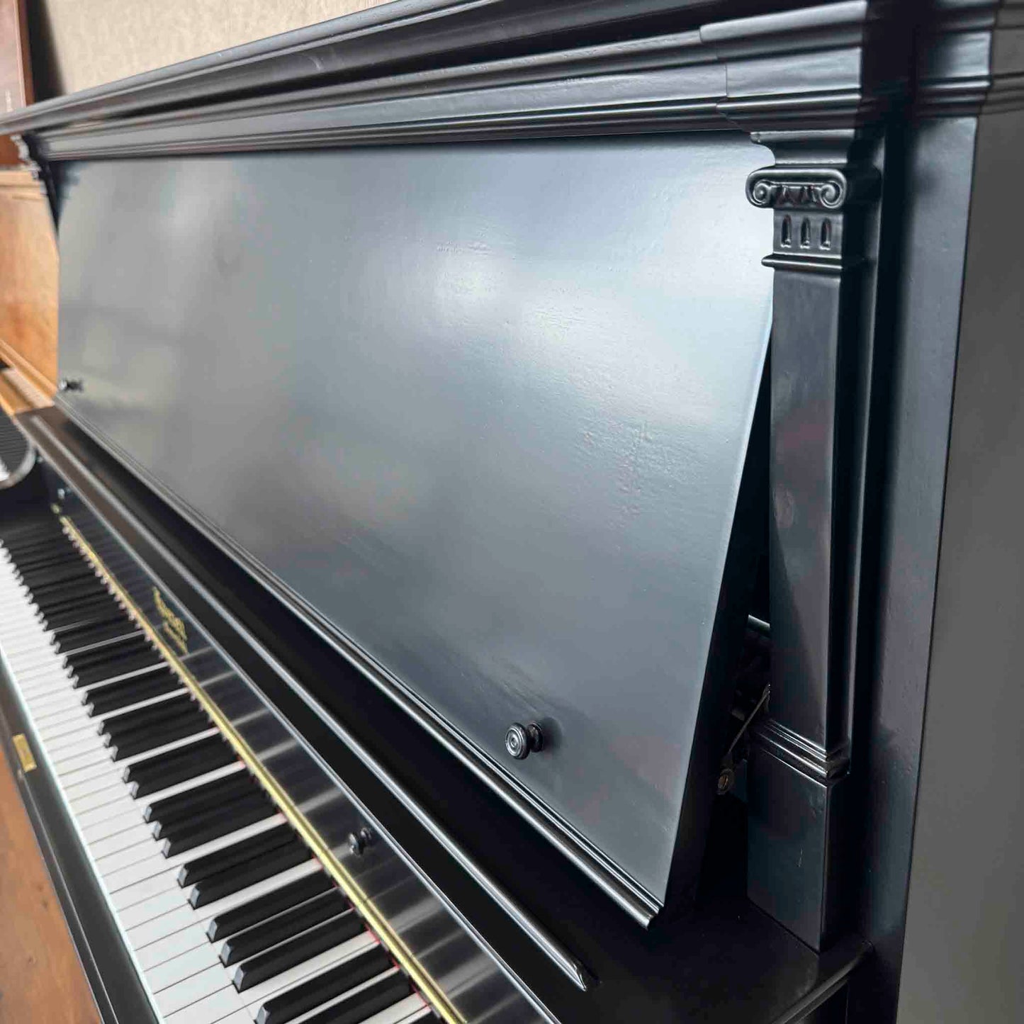 CURRENT SHOP WORK - 1903 Everett 55" Wood Finish Commissioned Upright Piano