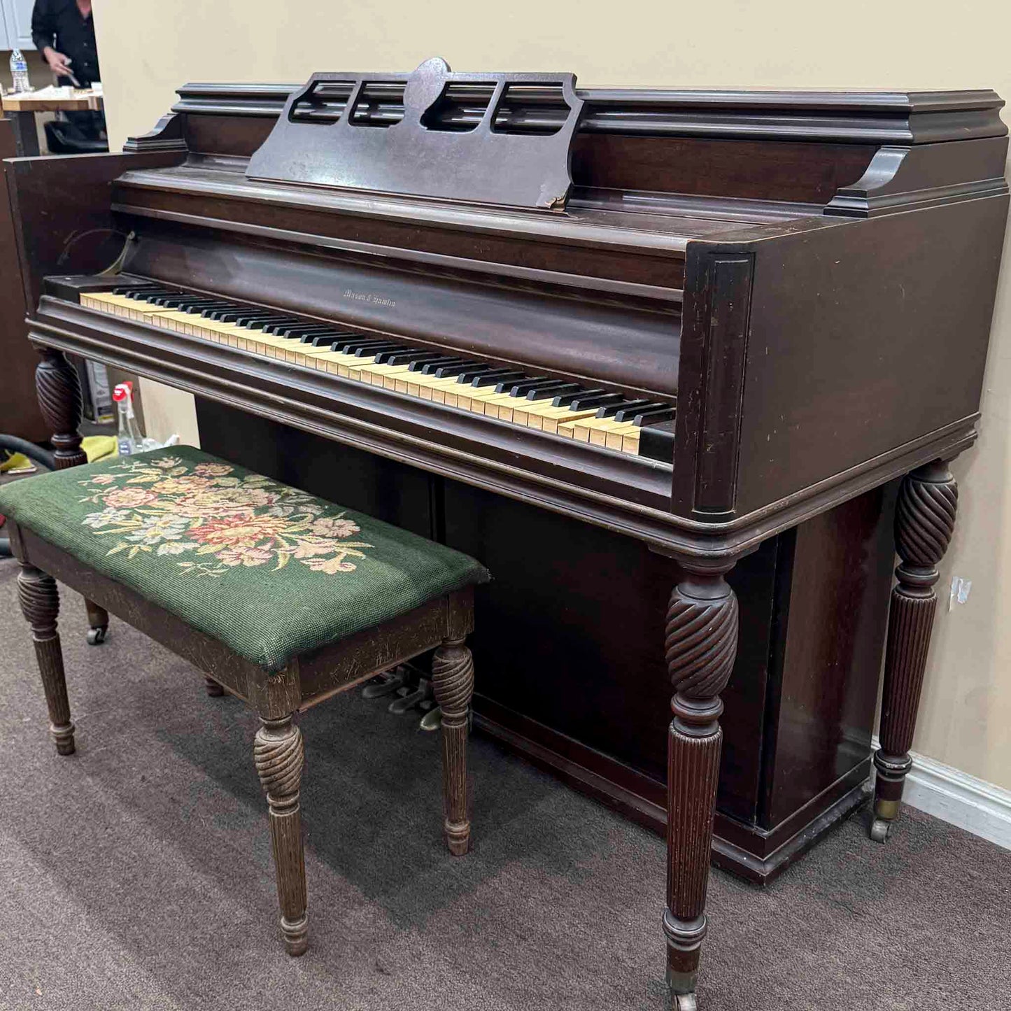 CURRENT SHOP WORK - 1948 Mason & Hamlin Model E 41" Wood Finish Commissioned Conosle Piano