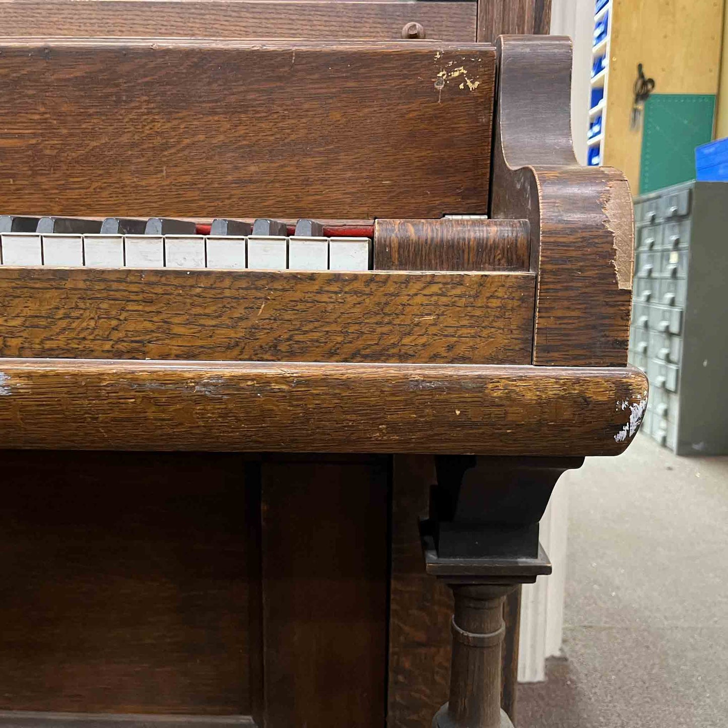 CURRENT SHOP WORK - 1904 Whitney 56" Wood Finish Commissioned Upright Piano