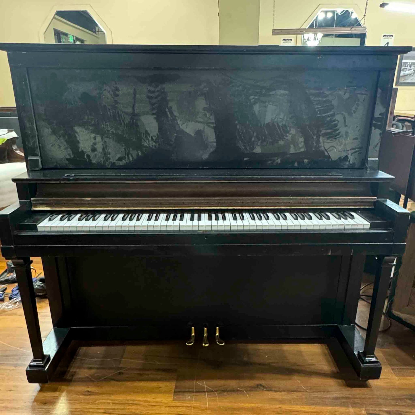 CURRENT SHOP WORK 1927 Kurtzmann 55" Black Finish Commissioned Upright Piano