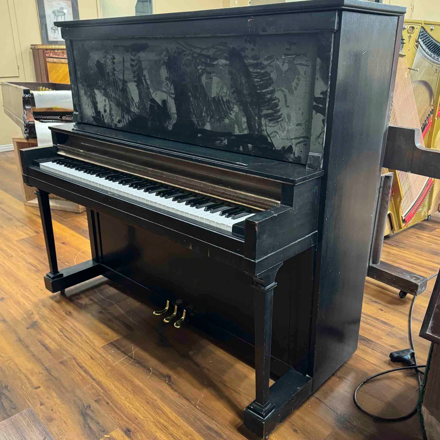 CURRENT SHOP WORK 1927 Kurtzmann 55" Black Finish Commissioned Upright Piano