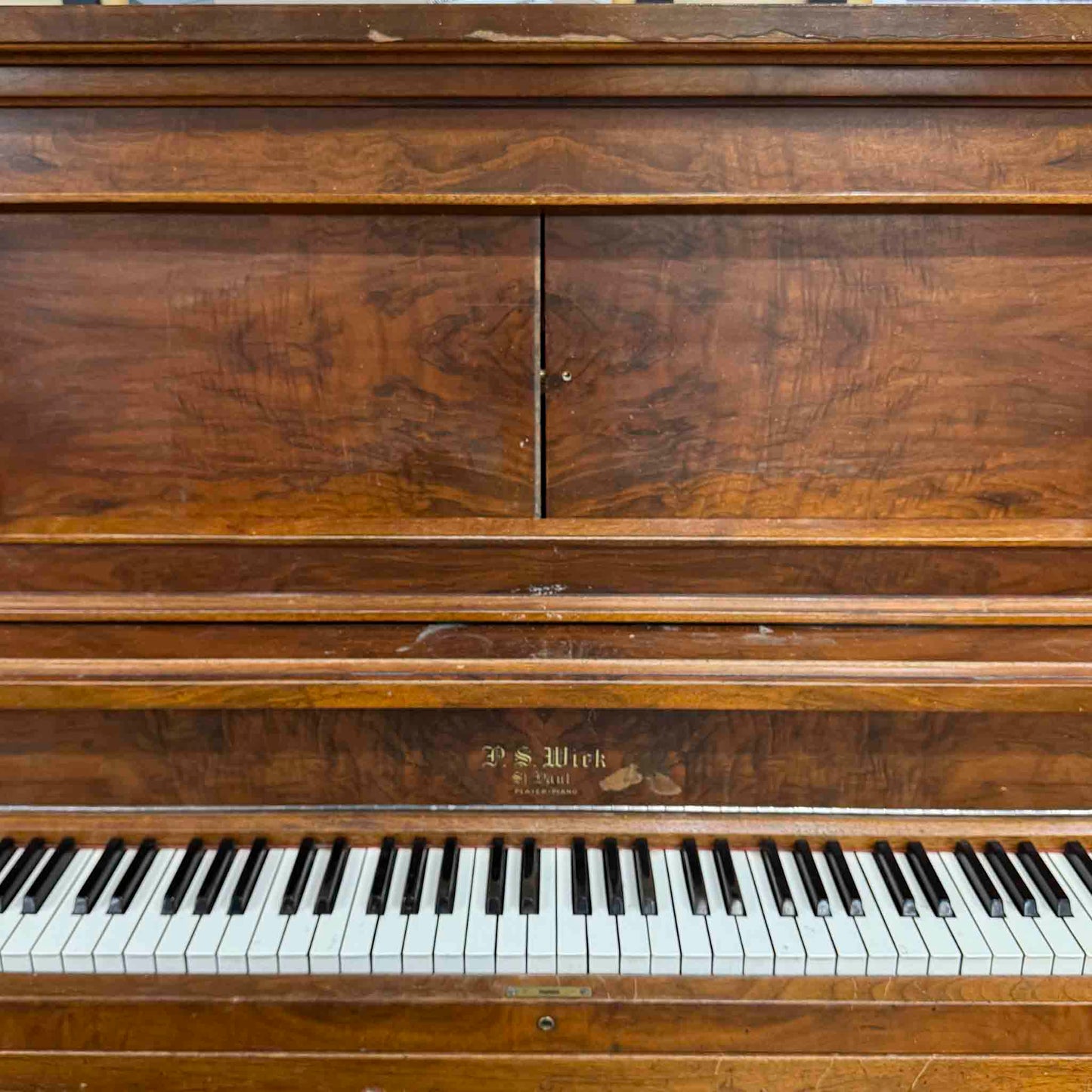 CURRENT SHOP WORK 1920 P.S. Wick 55" Wood Finish Commissioned Upright Player Piano
