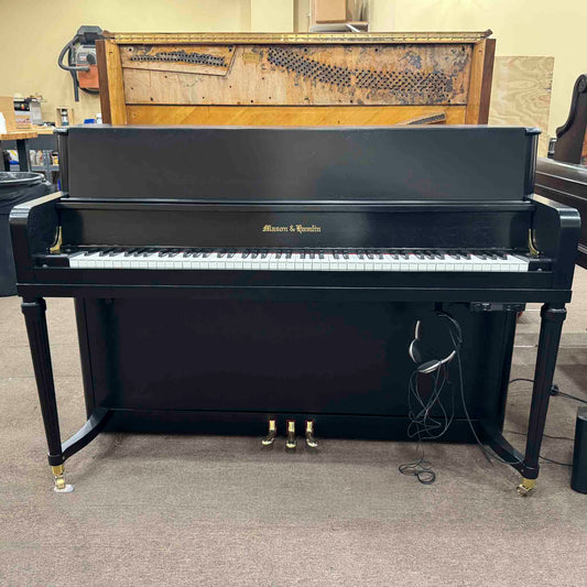 CURRENT SHOP WORK - 1977 Mason & Hamlin 43" Satin Black Commissioned Console Piano