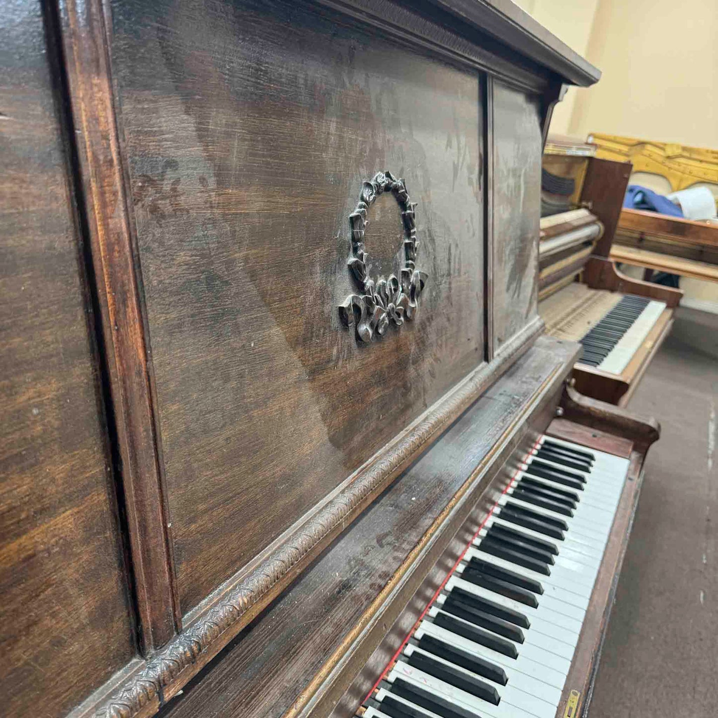 CURRENT SHOP WORK 1905 Davies and Sons Wood Finish Commissioned Upright Piano