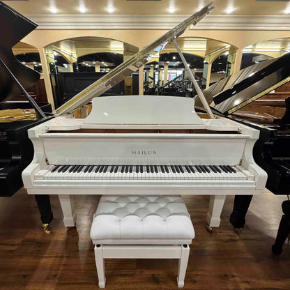 Hailun 178 5'10" Polished White Grand Piano with Self-Playing QRS System