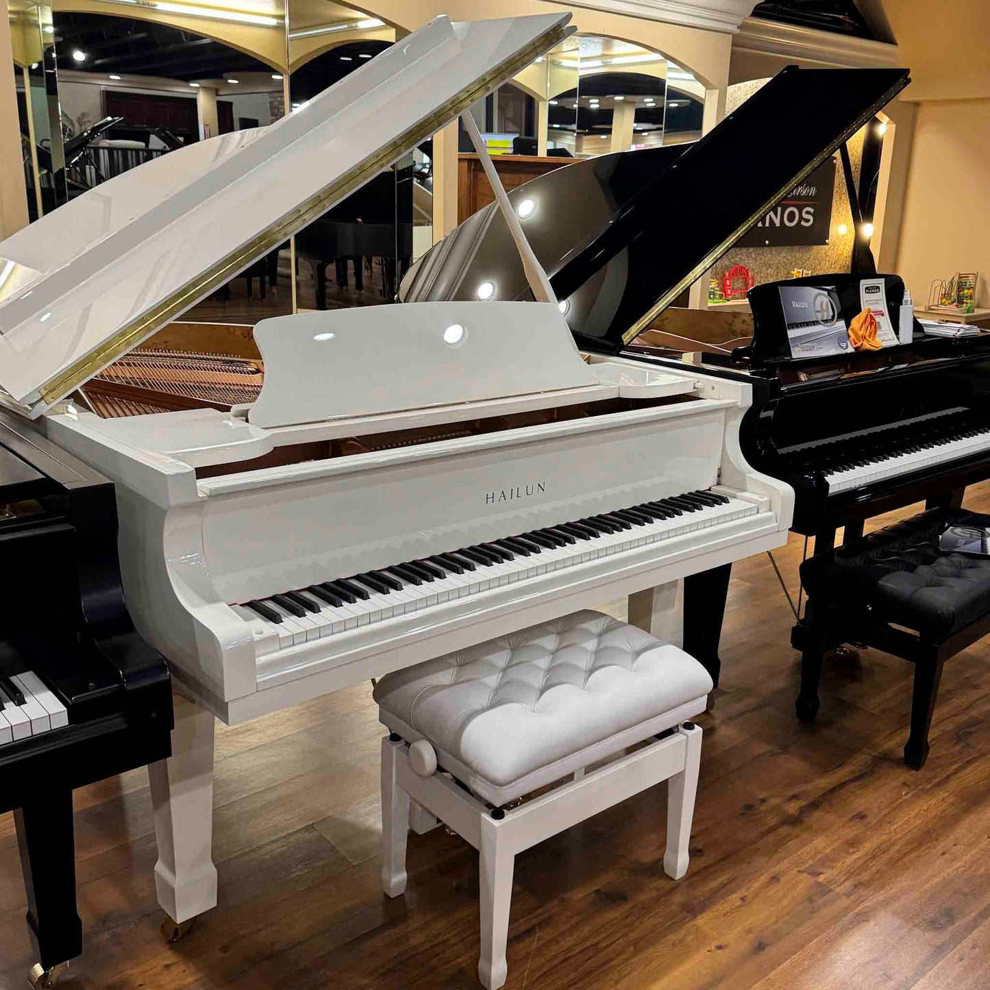 Hailun 178 5'10" Polished White Grand Piano with Self-Playing QRS System