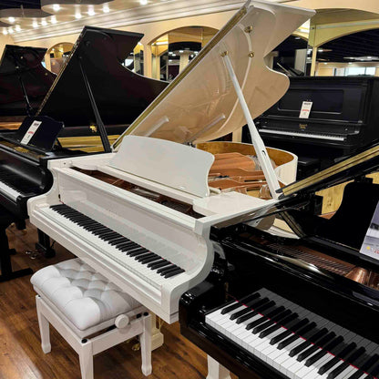 Hailun 178 5'10" Polished White Grand Piano with Self-Playing QRS System