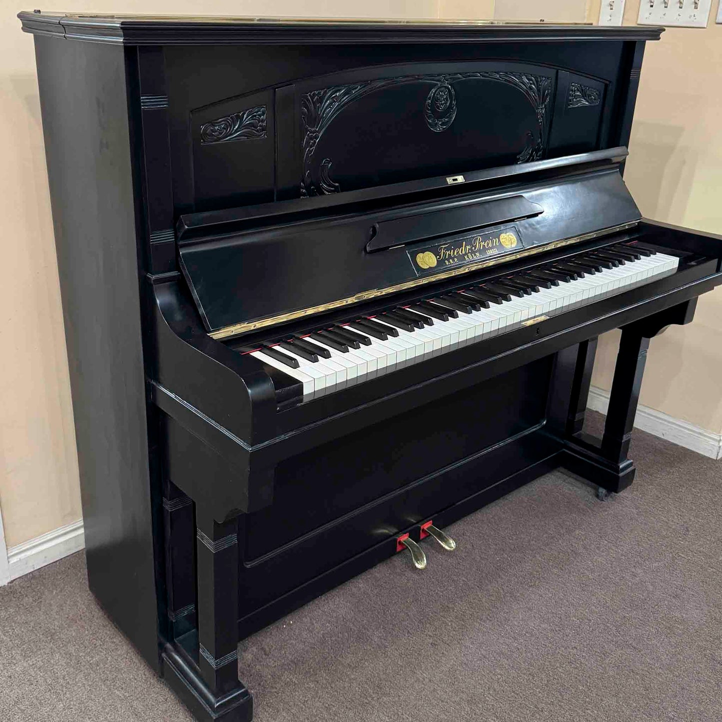 HEIRLOOM RESTORATION 1909 Friedrich Prein 51.5" Polished Black Commissioned Upright Piano
