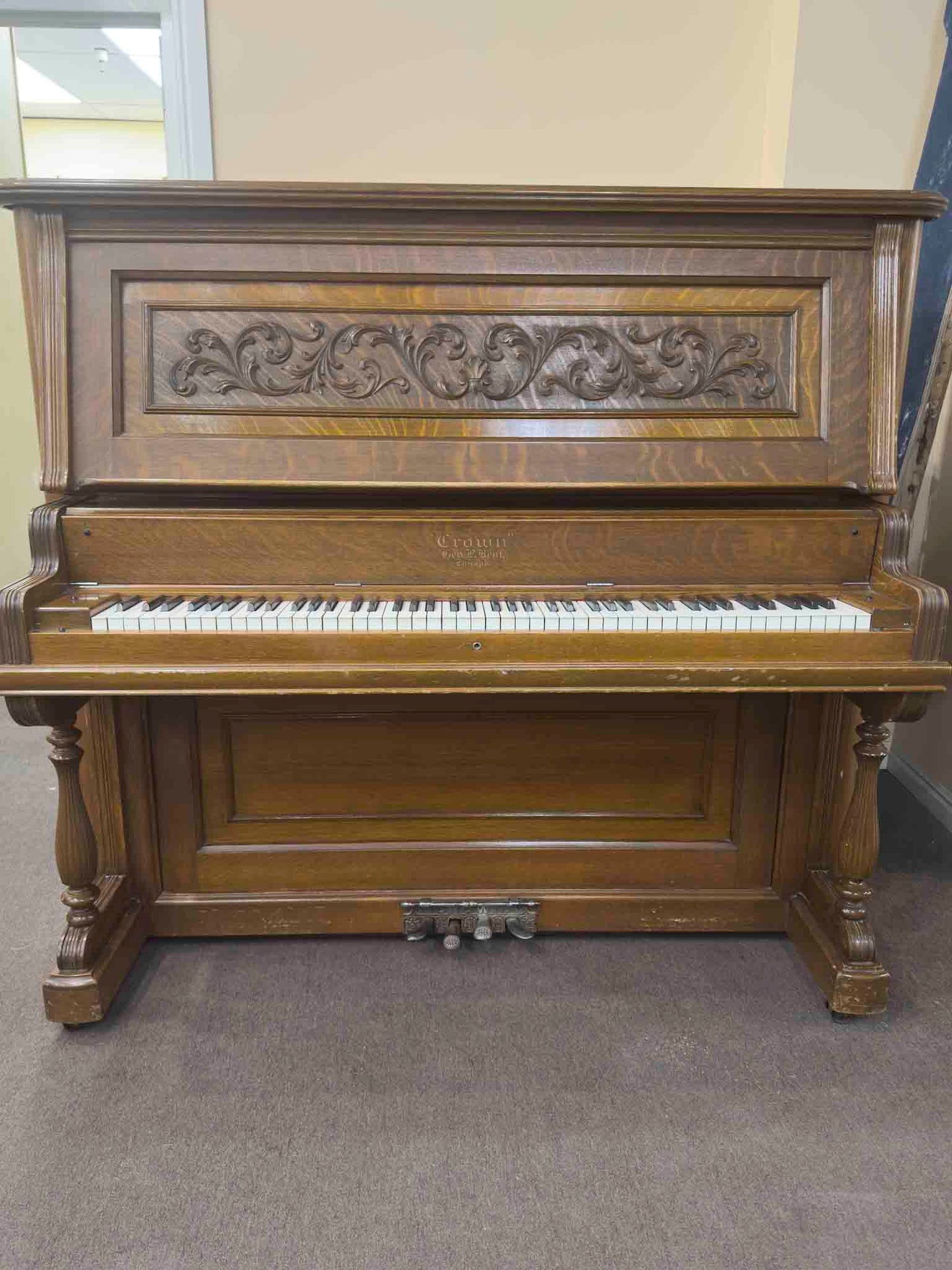 CURRENT SHOP WORK 1907 Crown 58" Wood Finish Commissioned Upright Piano