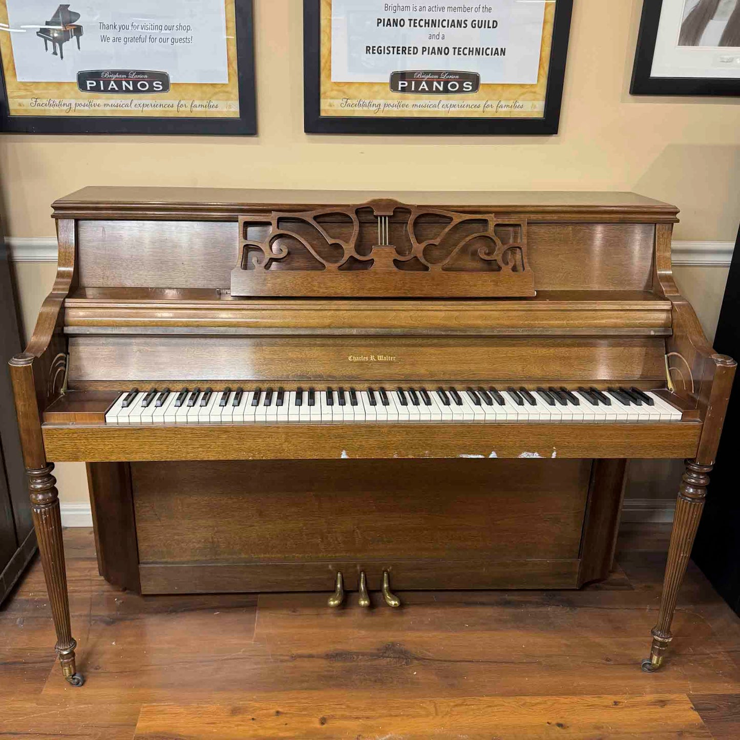 CURRENT SHOP WORK 1979 Charles Walter 43" Walnut Finish Commissioned Console Piano