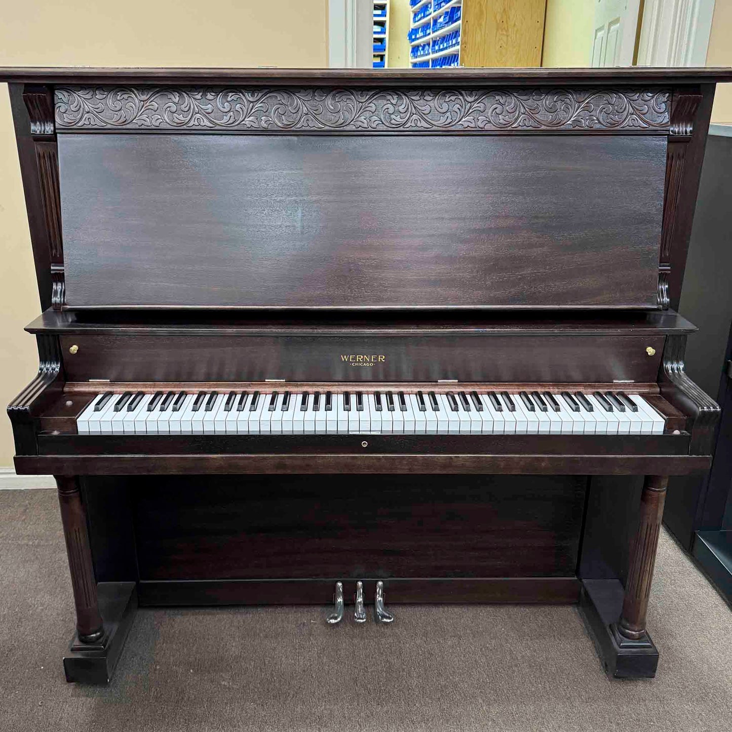 HEIRLOOM RESTORATION 1908 Werner 57" Wood Finish Commissioned Upright Piano
