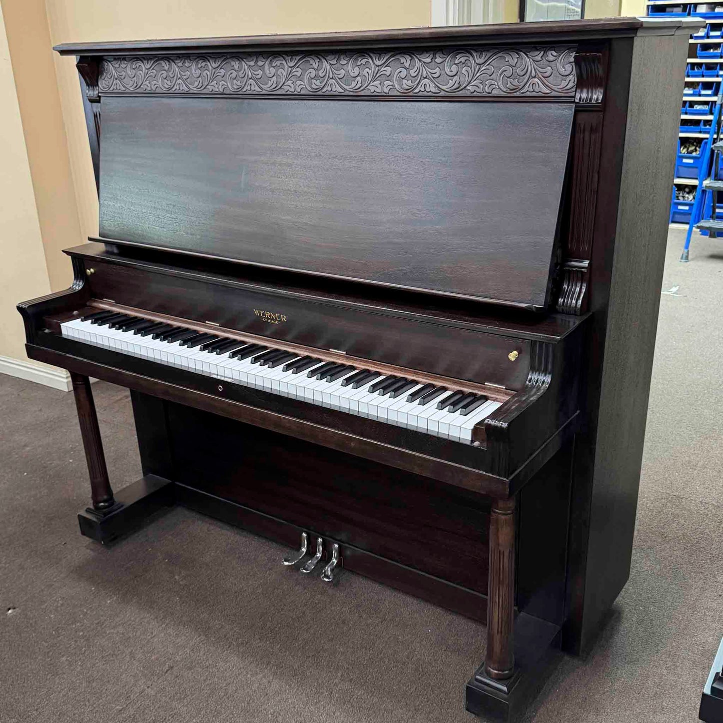 HEIRLOOM RESTORATION 1908 Werner 57" Wood Finish Commissioned Upright Piano