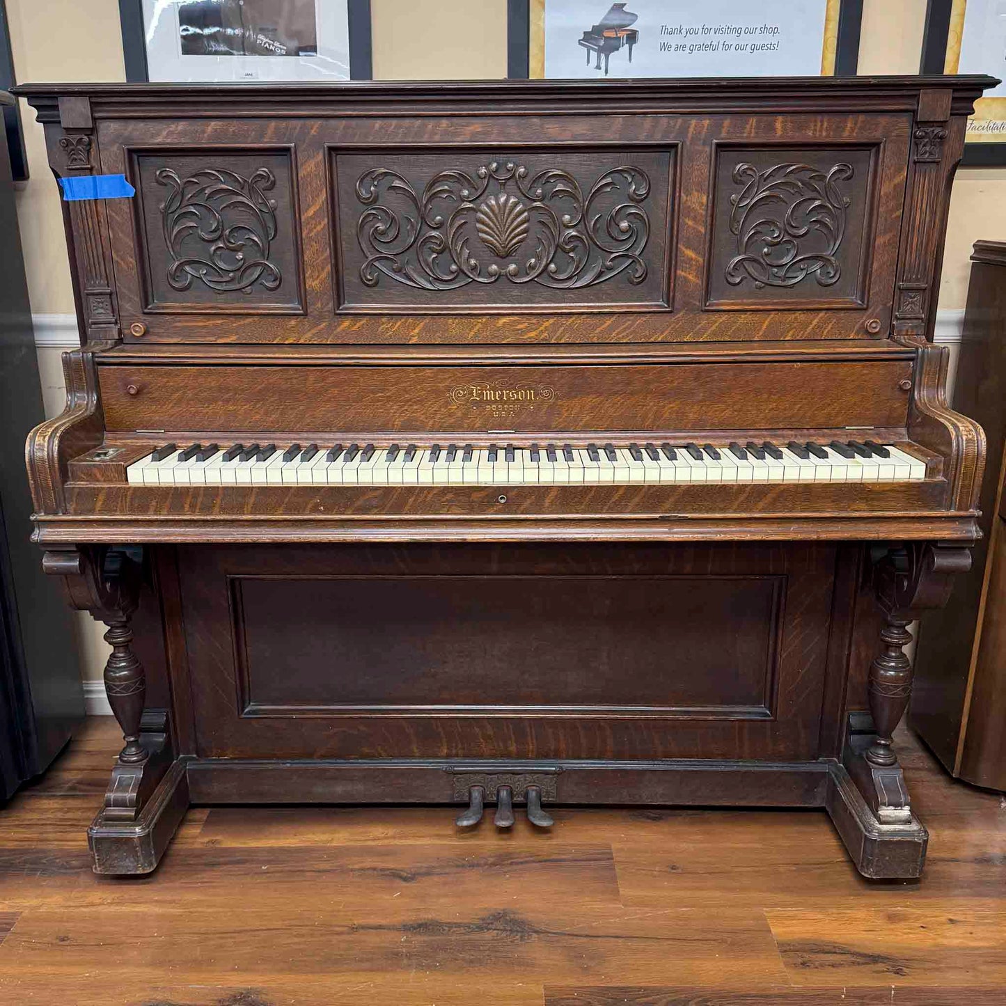 CURRENT SHOP WORK 1897 Emerson 53.5" Wood Finish Commissioned Upright Piano