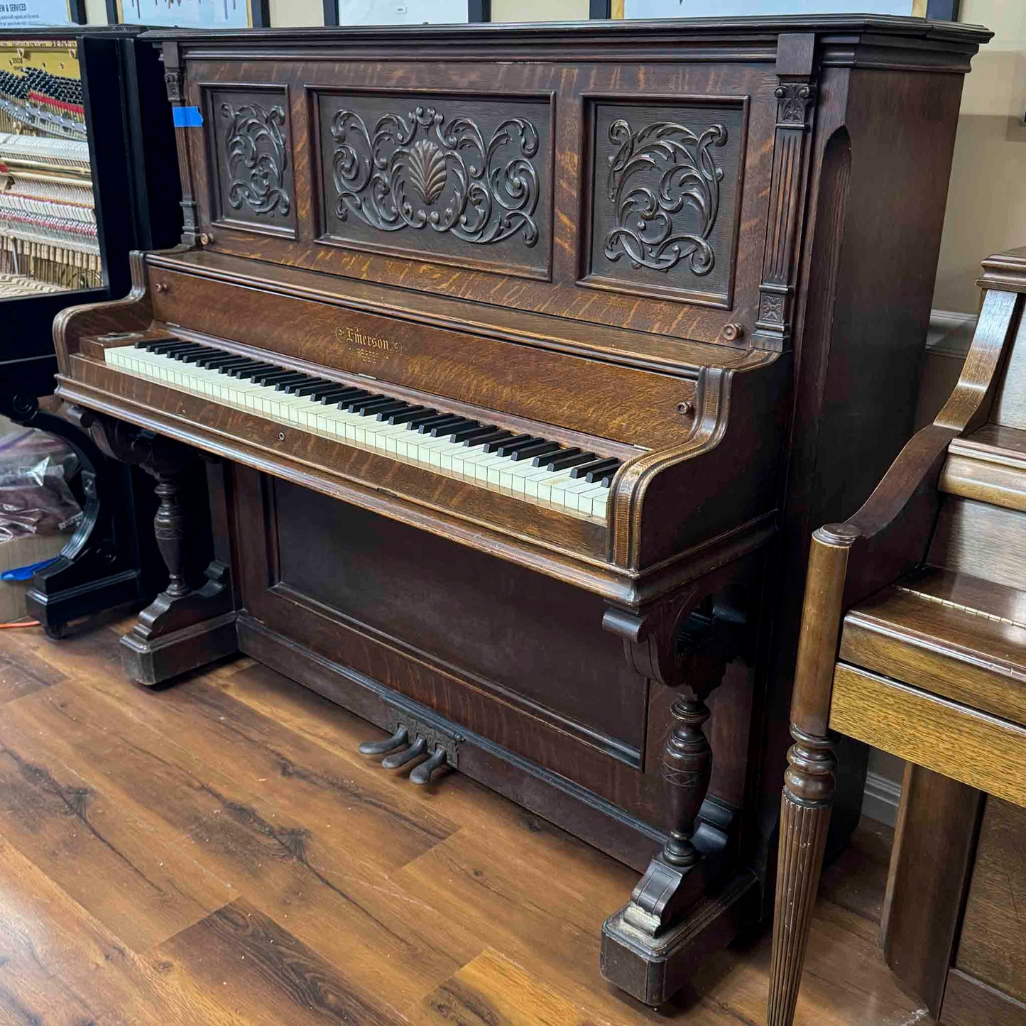 CURRENT SHOP WORK 1897 Emerson 53.5" Wood Finish Commissioned Upright Piano