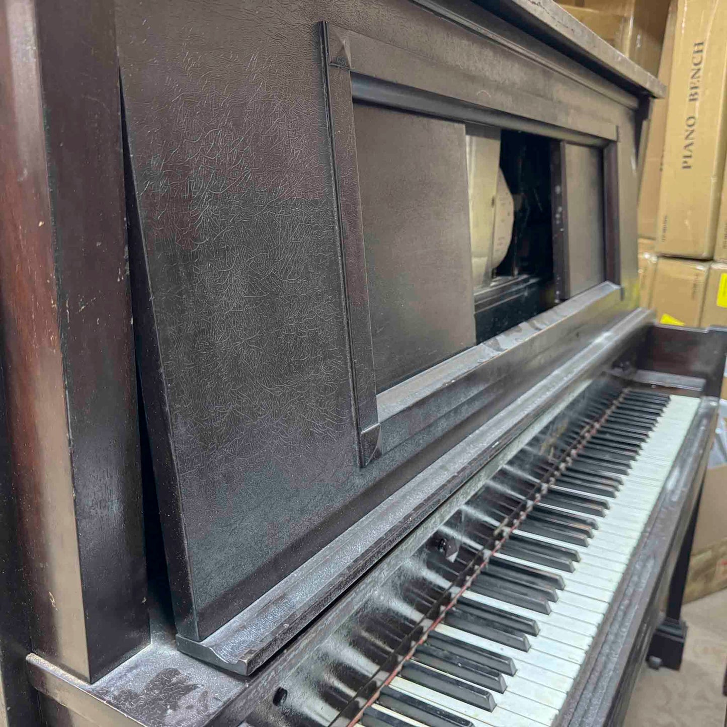 CURRENT SHOP WORK - 1918 Marshall & Wendell 55" Wood Finish Commissioned Upright Piano
