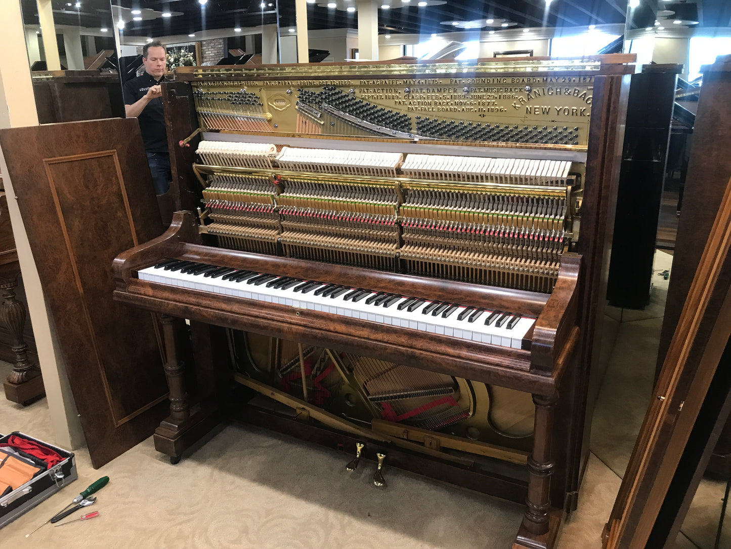 SOLD 1905 Kranich & Bach 54" Walnut Wood Finish Upright Piano