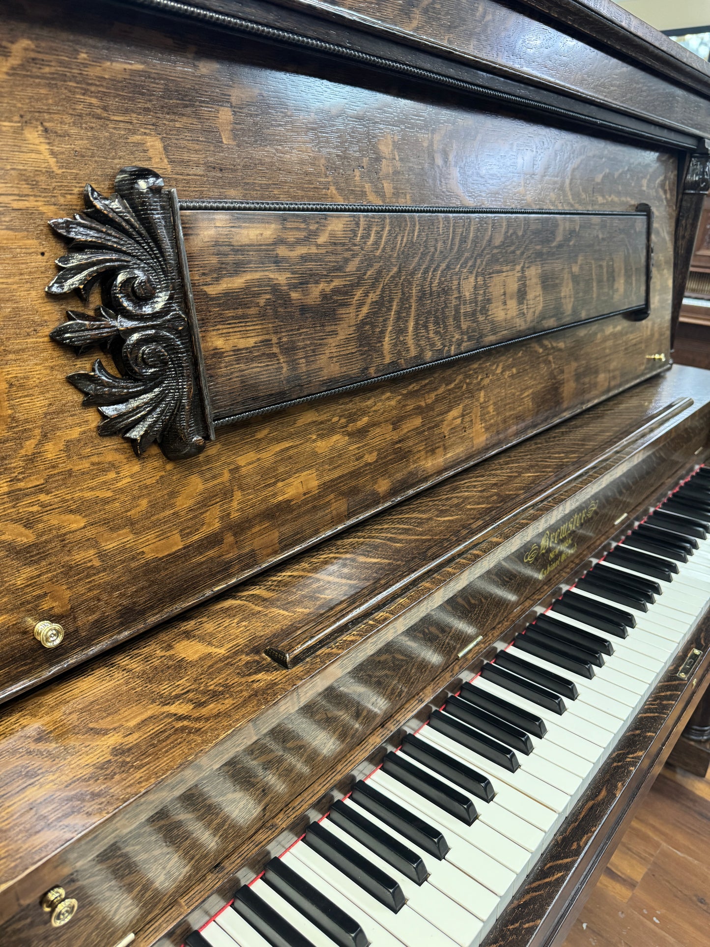 SOLD 1913 Brewster 56" Wood Finish Commissioned Upright Piano