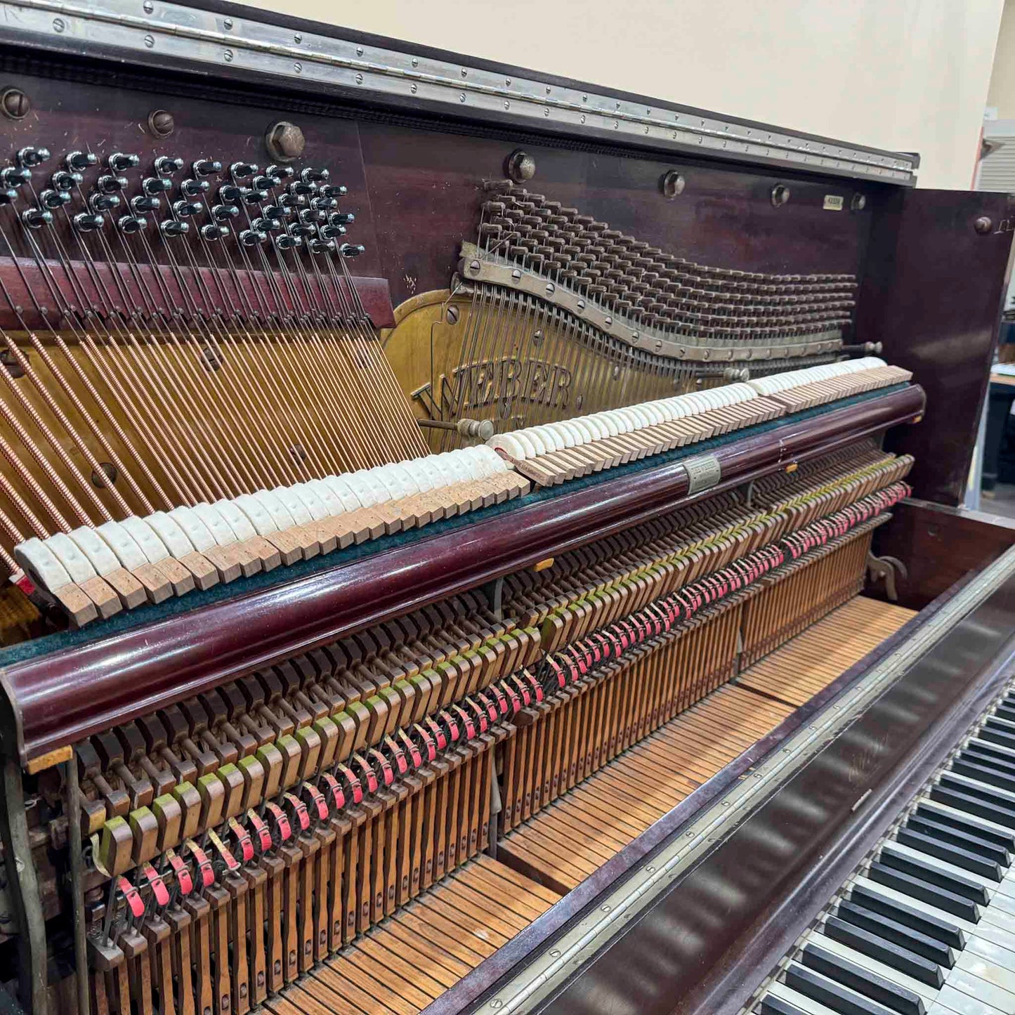 CURRENT SHOP WORK - 1899 Weber Wood Finish Commissioned Upright Piano