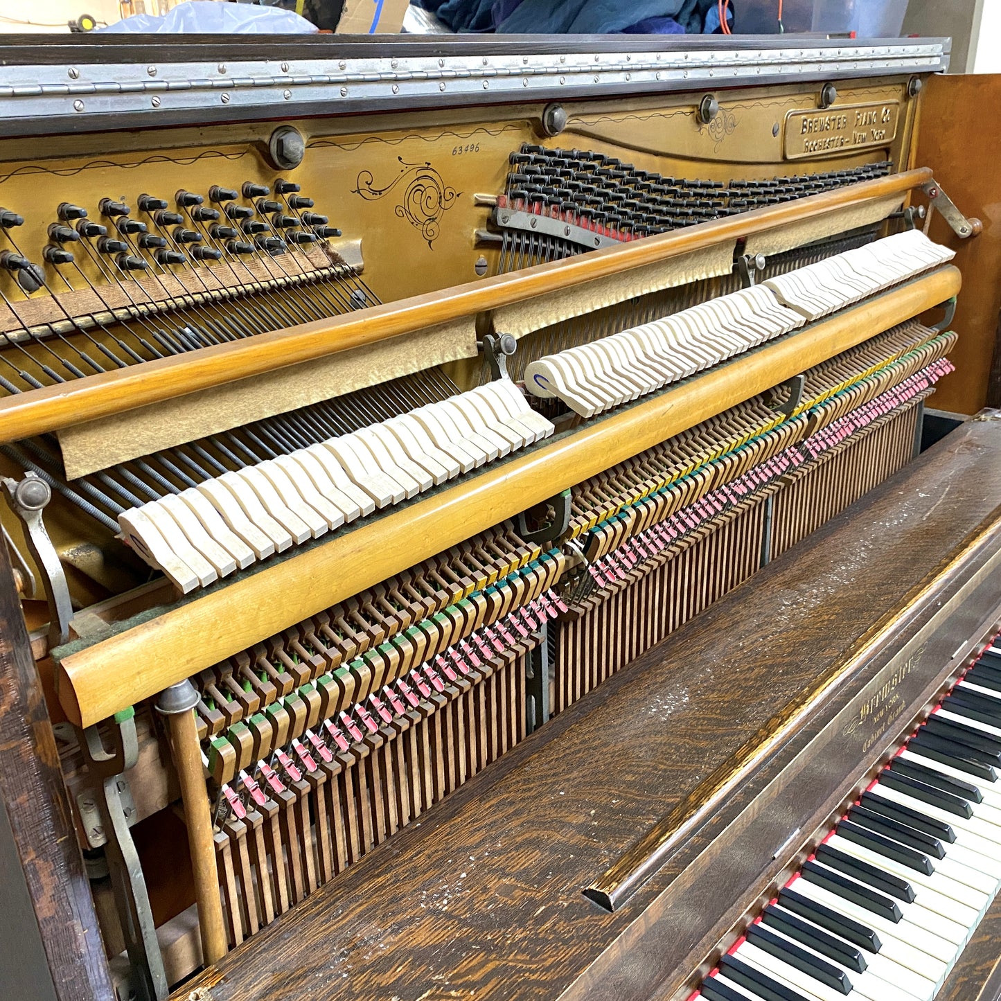 SOLD 1913 Brewster 56" Wood Finish Commissioned Upright Piano