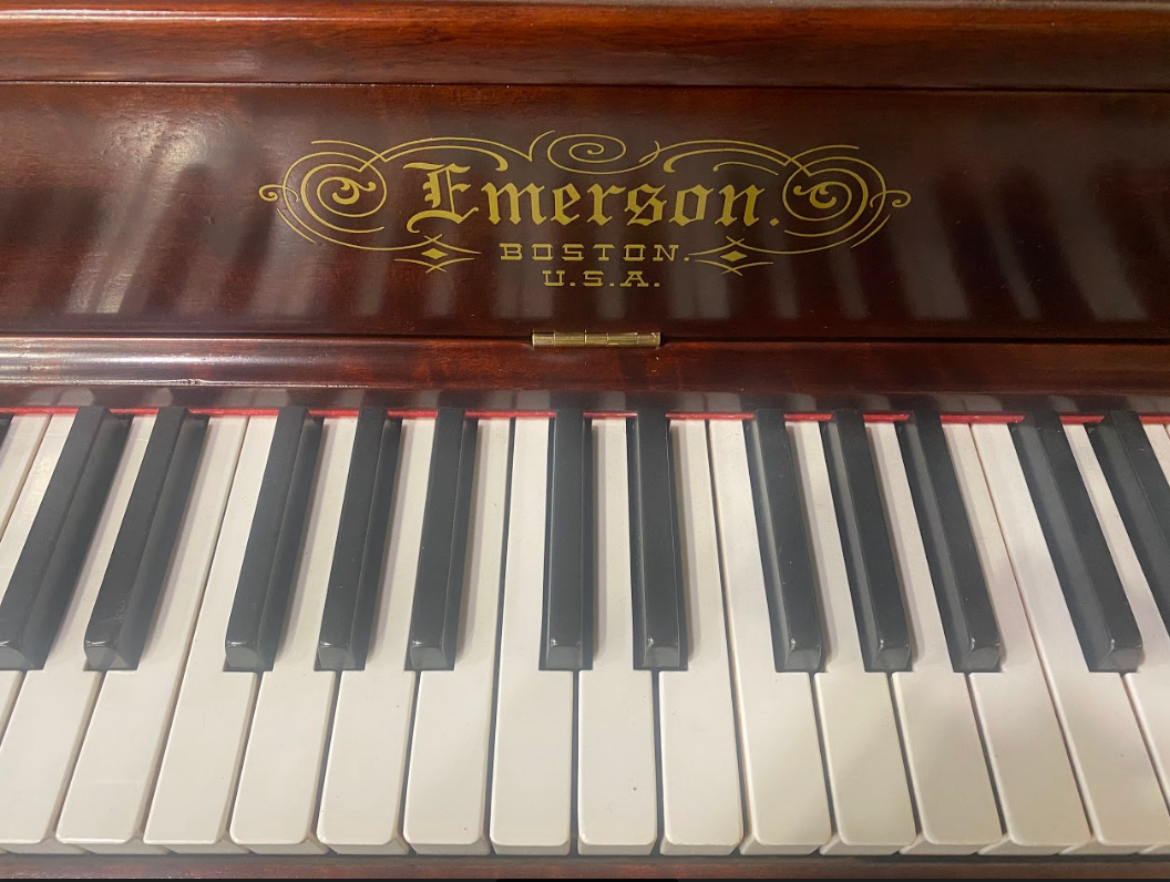 SOLD 1904 Emerson Mahogany Finish Commissioned Upright Piano with QRS Self Playing System