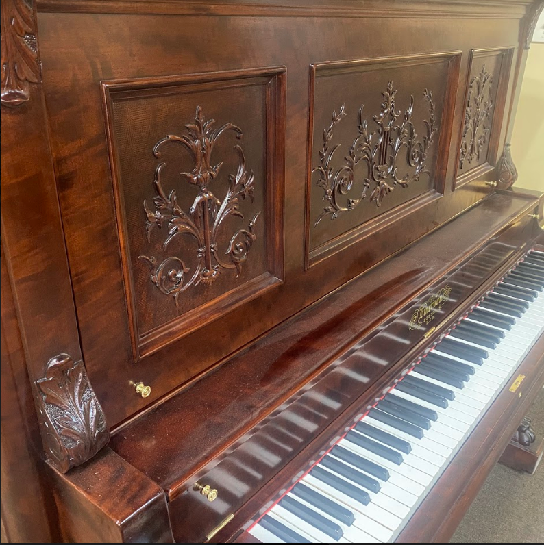 SOLD 1904 Emerson Mahogany Finish Commissioned Upright Piano with QRS Self Playing System