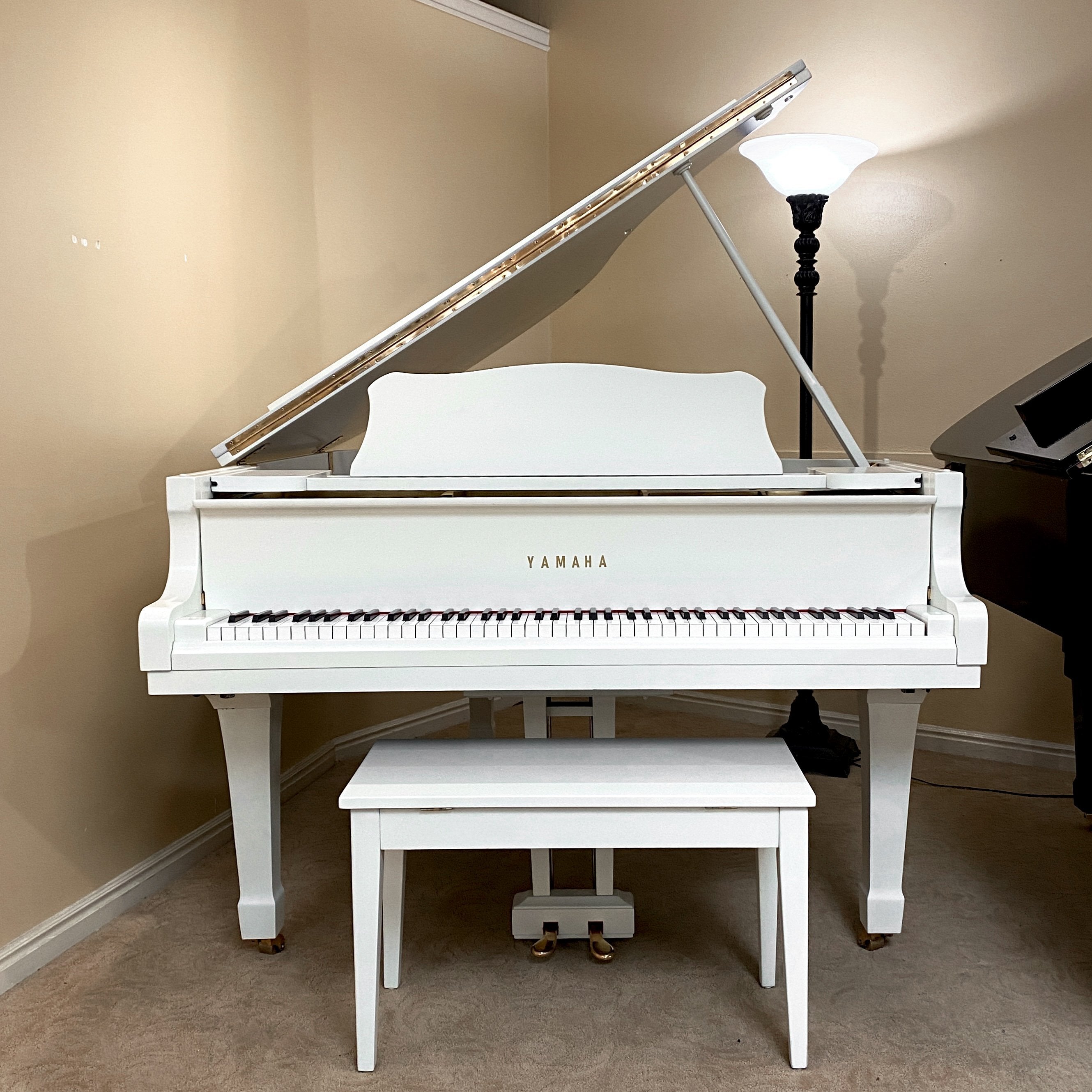 SOLD 1977 Yamaha G3 5 10 Satin White Grand Piano Brigham Larson Pianos